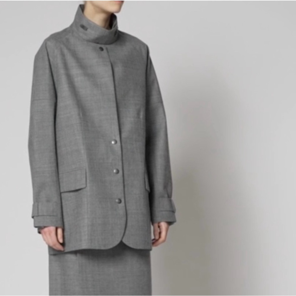 Grey High-Neck Button Front Women's Coat